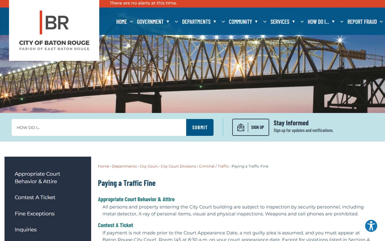 Baton Rouge City Court traffic fine payment information page