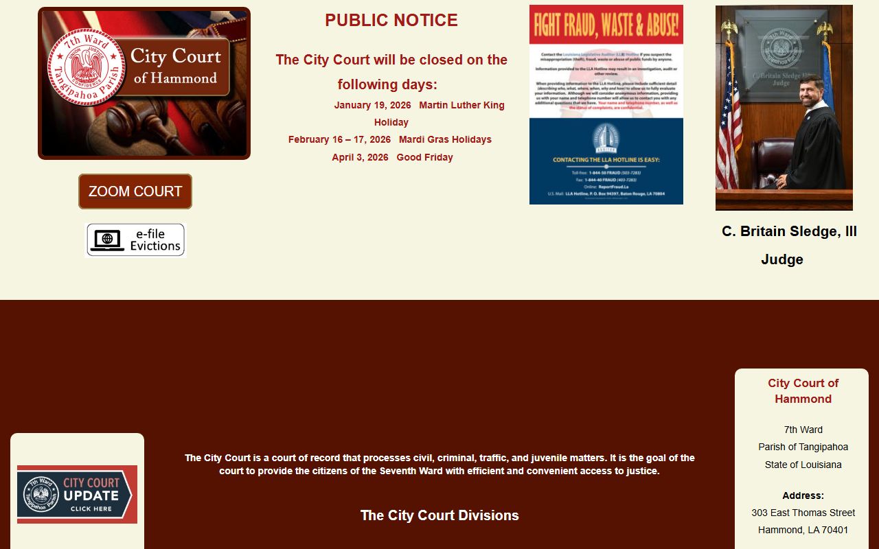 Hammond City Court website for traffic ticket records