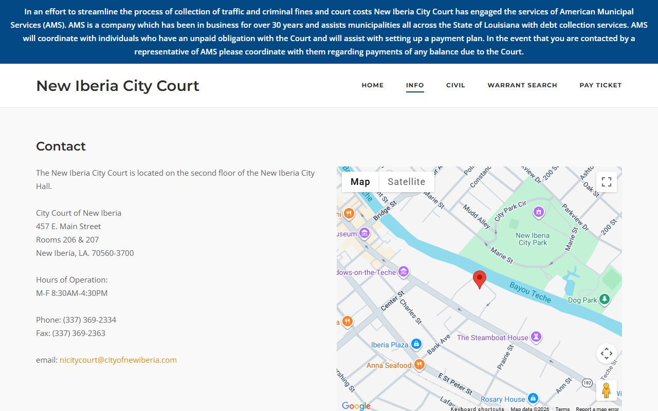 New Iberia City Court contact information for traffic ticket records