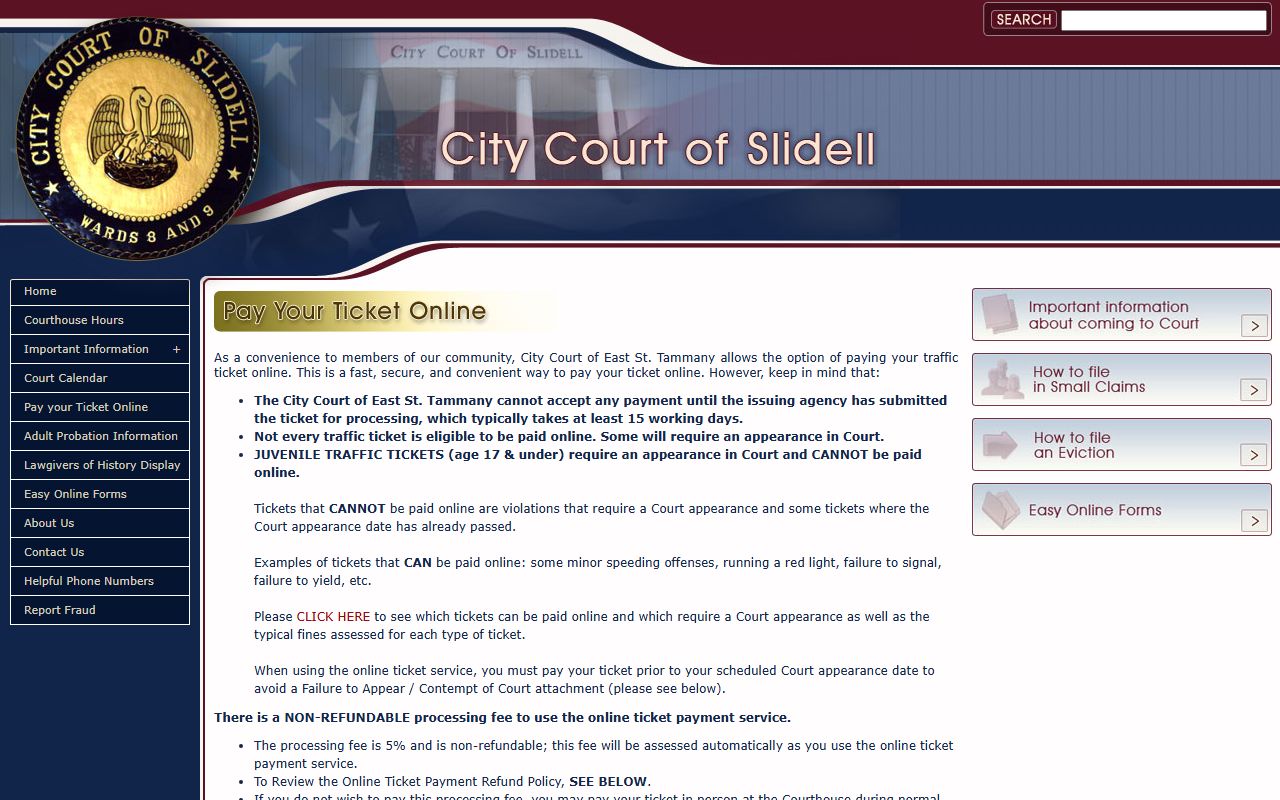 City Court of East St. Tammany ticket payment page