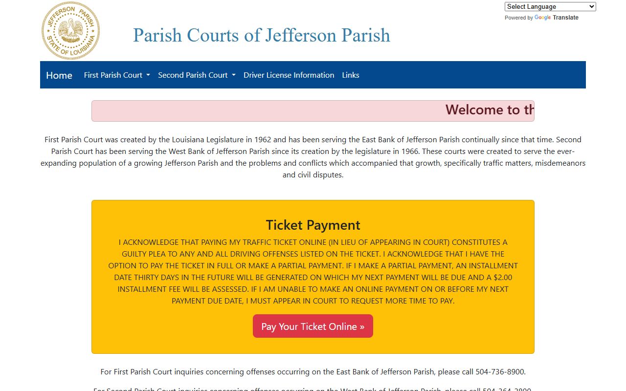 Second Parish Court of Jefferson for Terrytown traffic ticket records