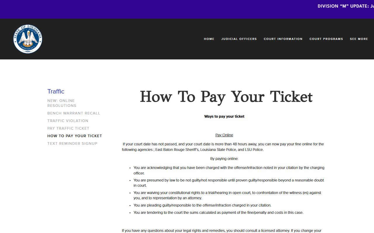19th Judicial District Court traffic ticket payment portal