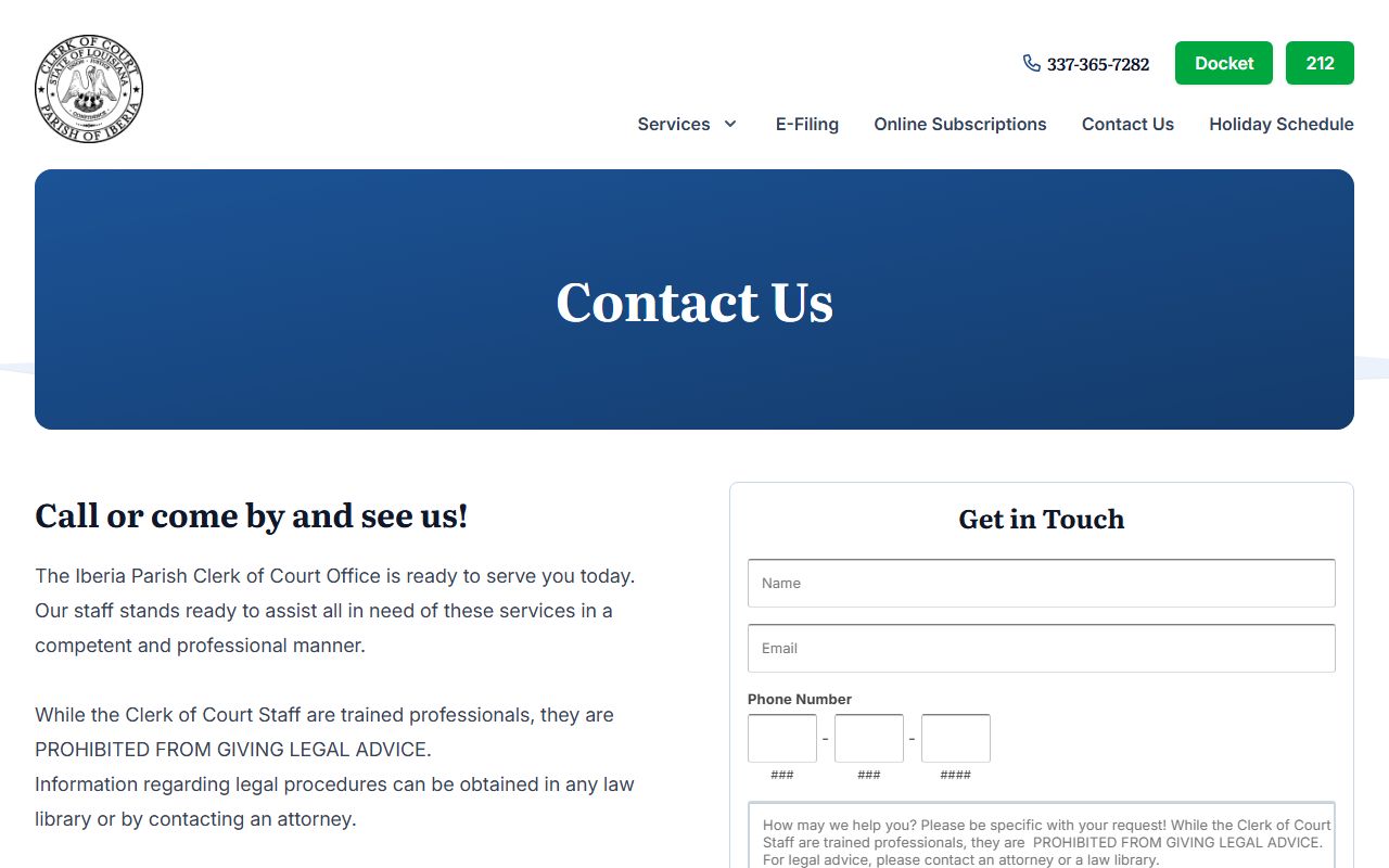 Iberia Parish Clerk of Court contact page