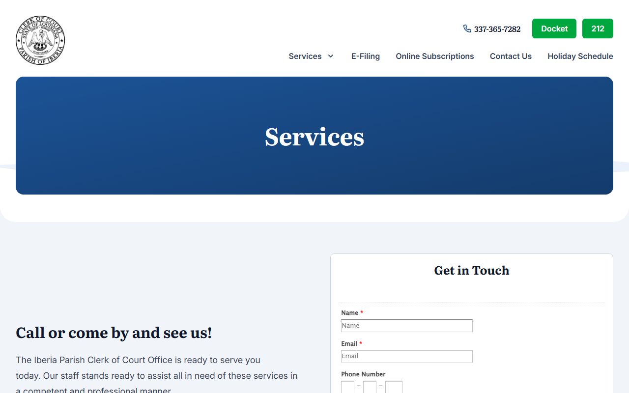 Iberia Parish Clerk of Court services page