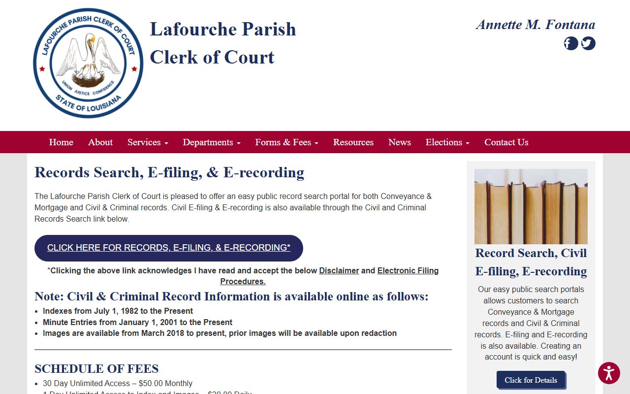 Lafourche Parish Clerk of Court records access page