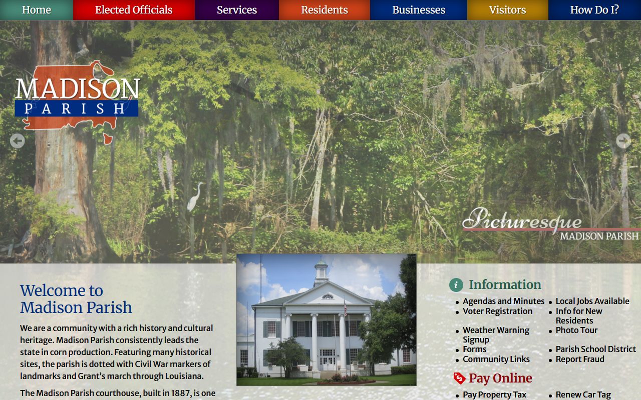 Madison Parish website with local government resources
