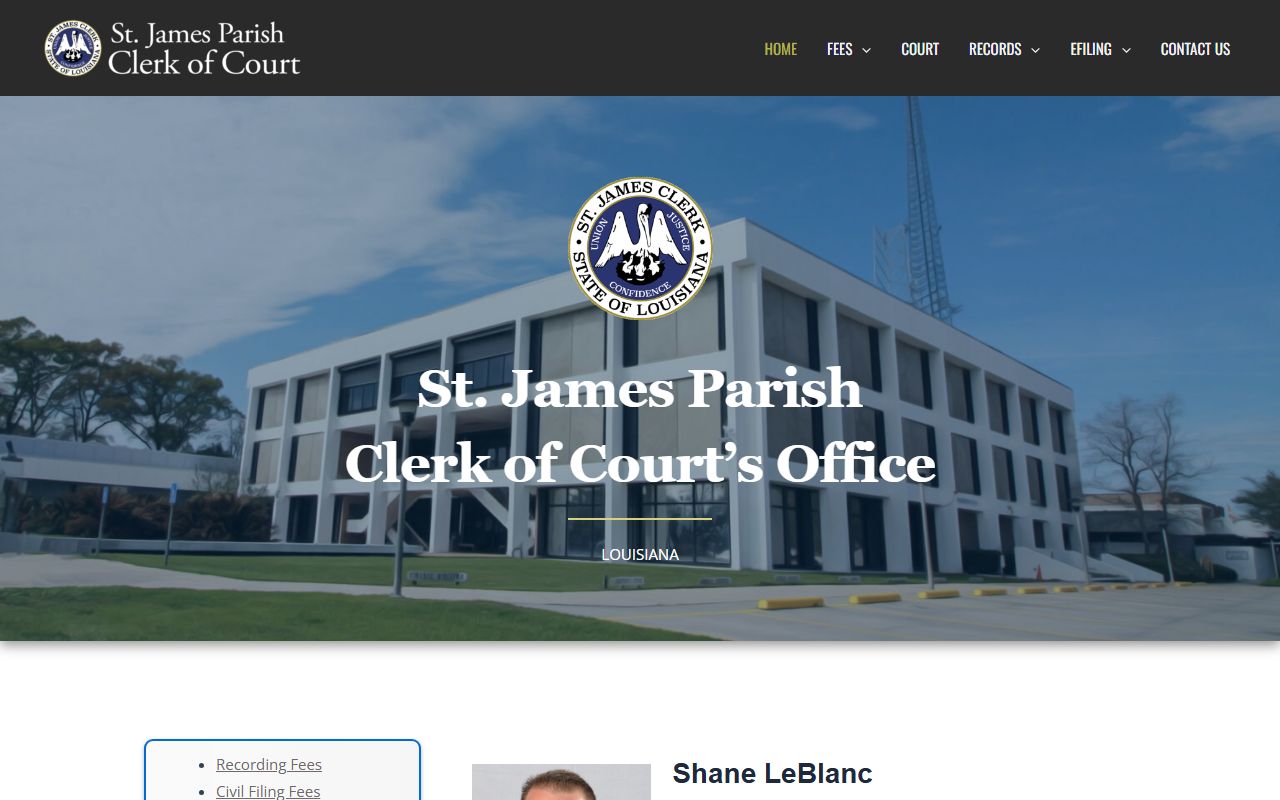 St. James Parish Clerk of Court homepage in Convent Louisiana