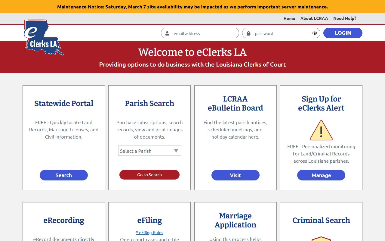 eClerks LA electronic filing and court records system for Union Parish