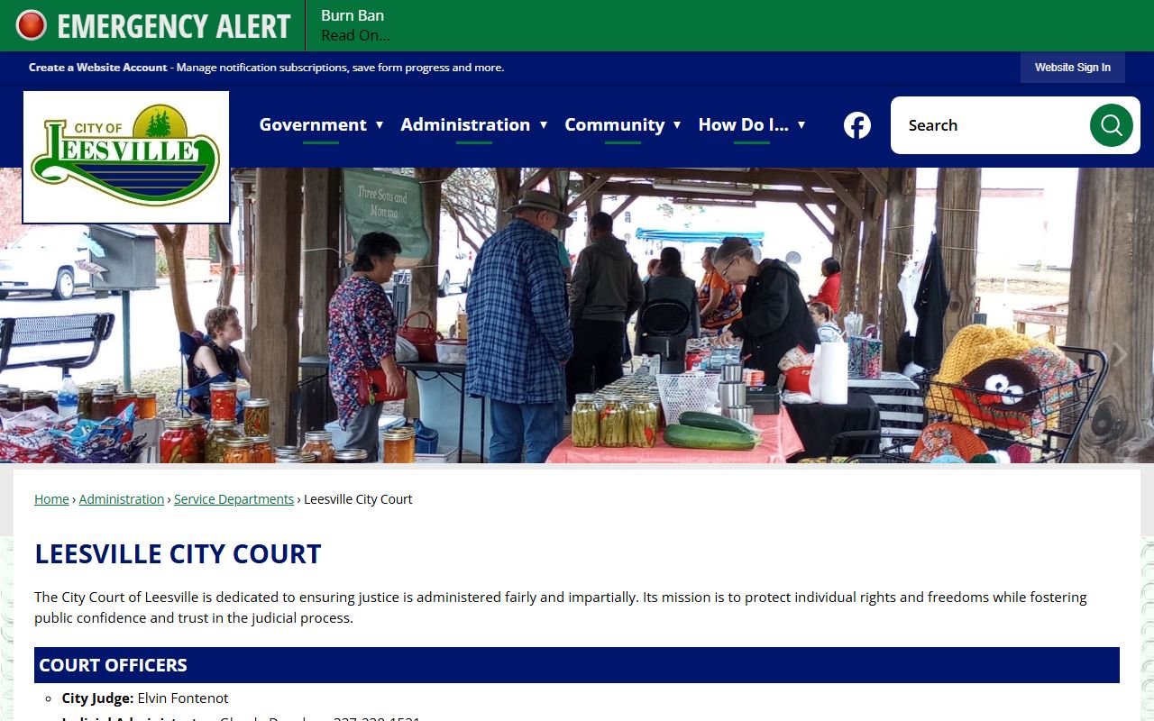 Leesville City Court information page