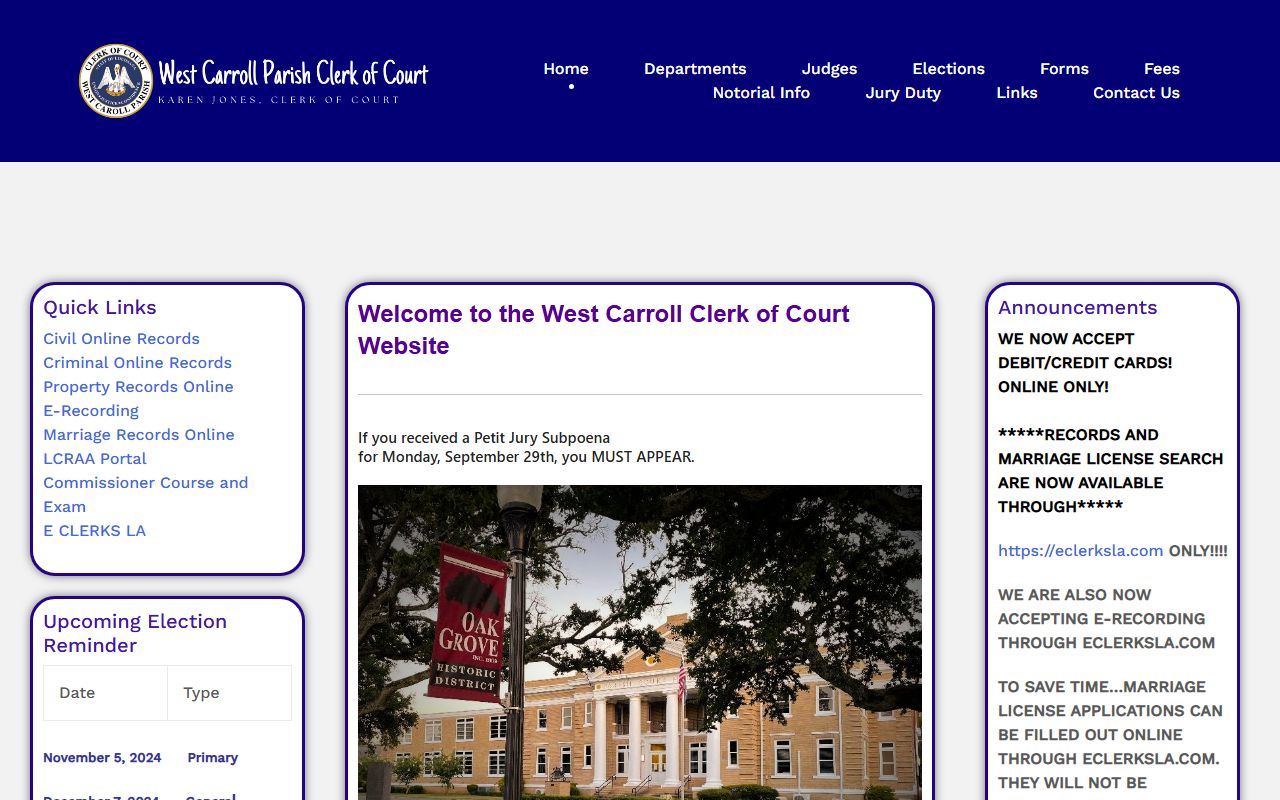 West Carroll Parish Clerk of Court homepage